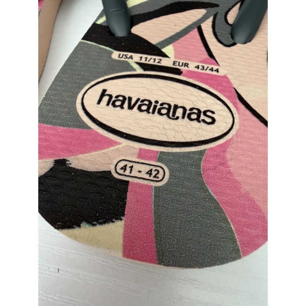 Havaianas Flip Flops Tropical Print Pink Gray Women's Size 11–12 EU 43/44 Sandal - Picture 4 of 7